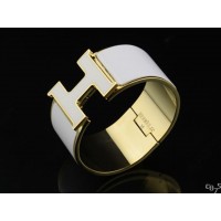 Hermes White Enamel Clic H Bracelet Narrow Width (33mm) In Gold